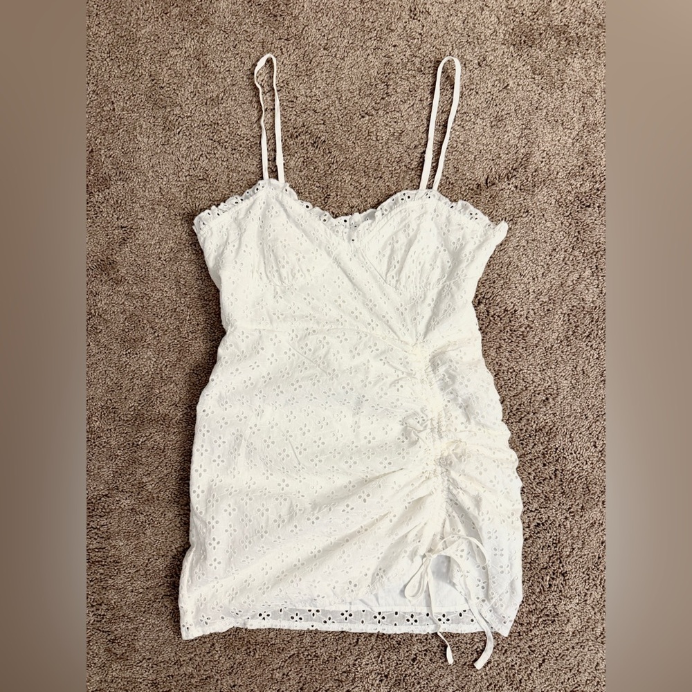 MARBLE Mini Dress Women size S,M,L White Eyelet Strappy Ruched Lace Pencil Skirt
